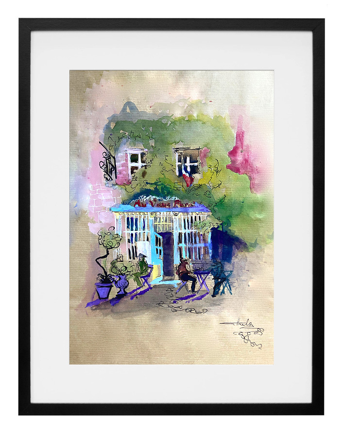 peinture-aquarelle-cafe-au-vieux-paris-d-arcole-amalie